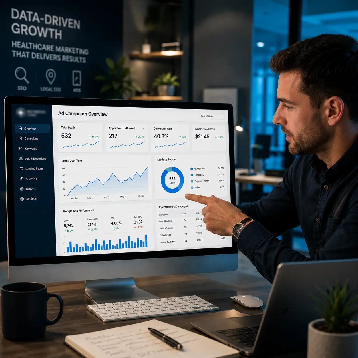 Medical PPC advertising and Google Ads campaign analytics for healthcare clients by SEO Medical Clinic